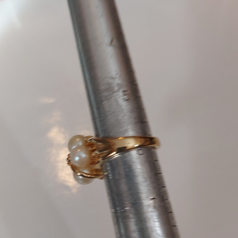 Gold Pearl Cluster Ring with Clear Accents - Picture 8 of 8